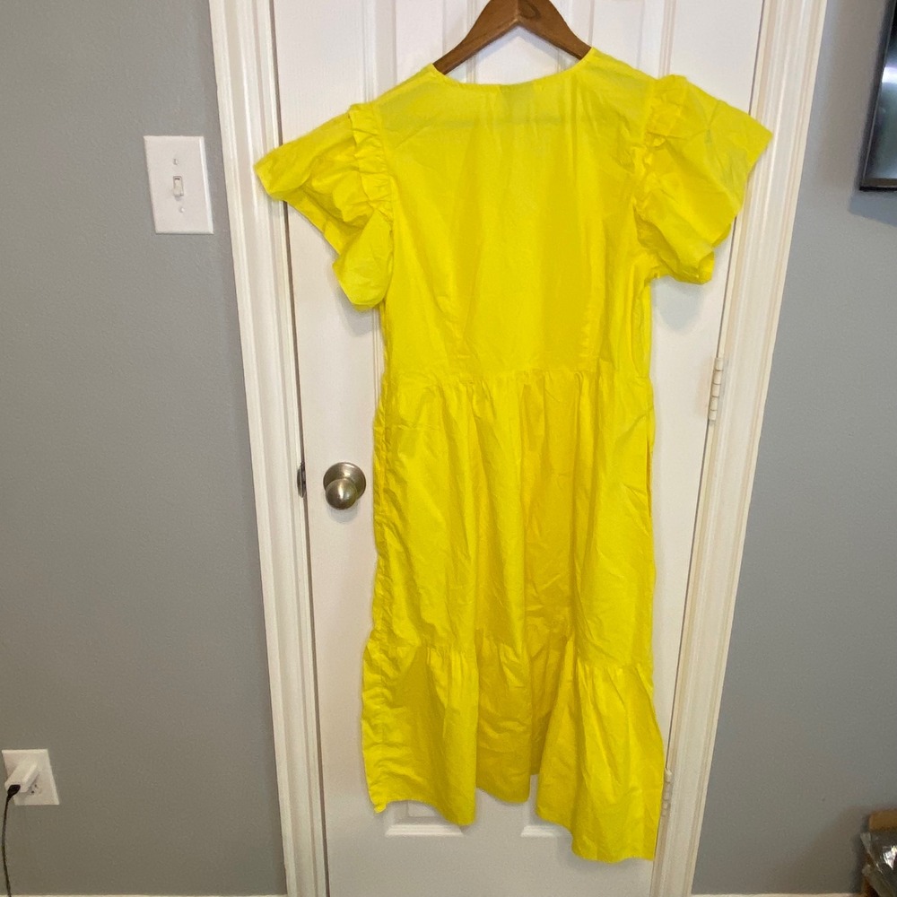 Who What Wear Yellow Tiered Midi Dress Ruffle Flutter Sleeve Pockets Large - Picture 2 of 4